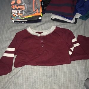 Boys long sleeve burgundy with grey stripes!